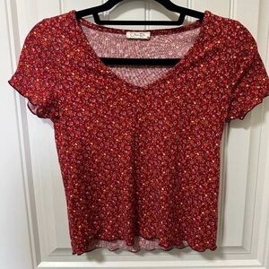 Olivia Rae Burgundy Floral Short Sleeve Tee